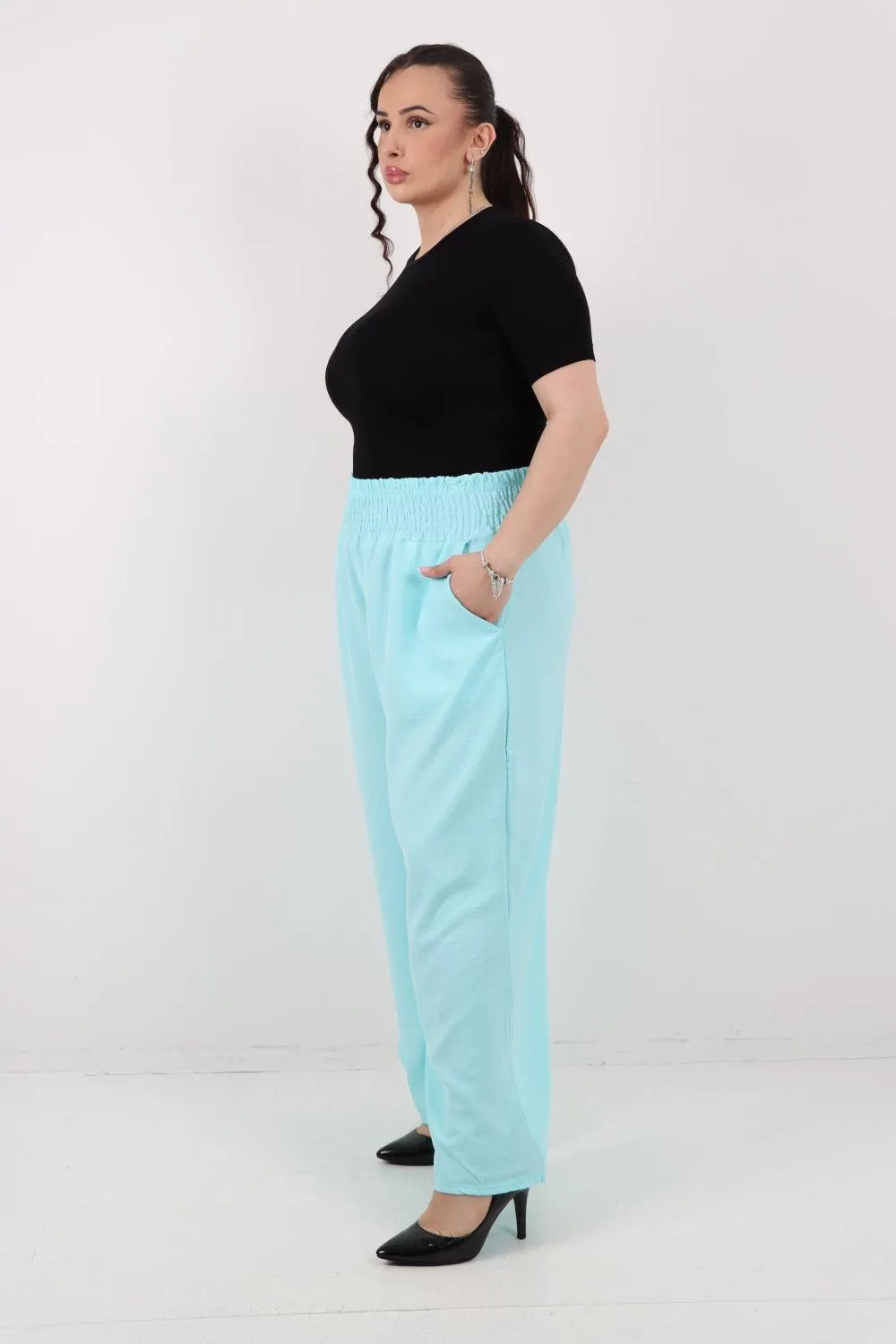 Shirred Waist Side Pockets Trouser