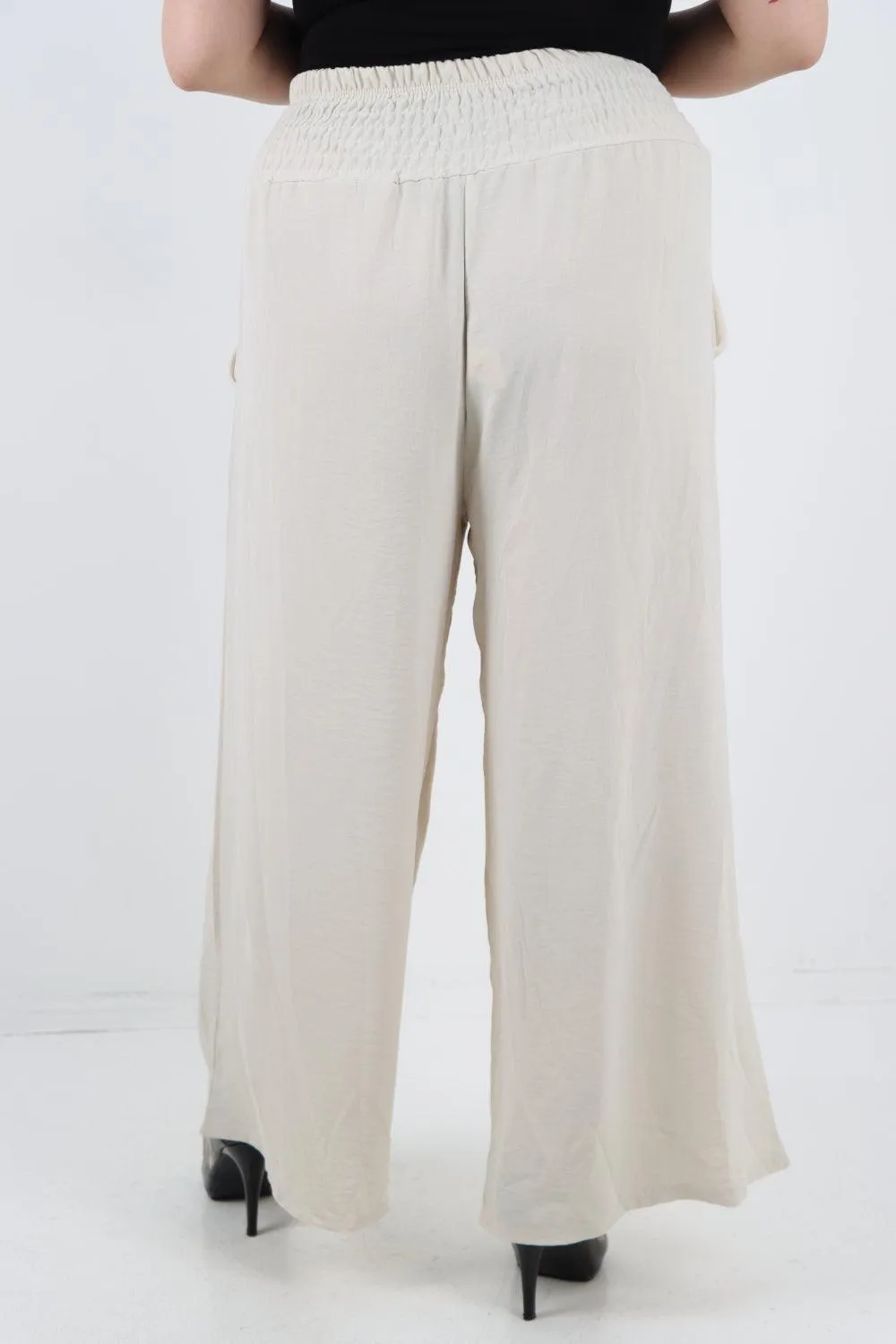 Shirred Waist Side Pockets Trouser