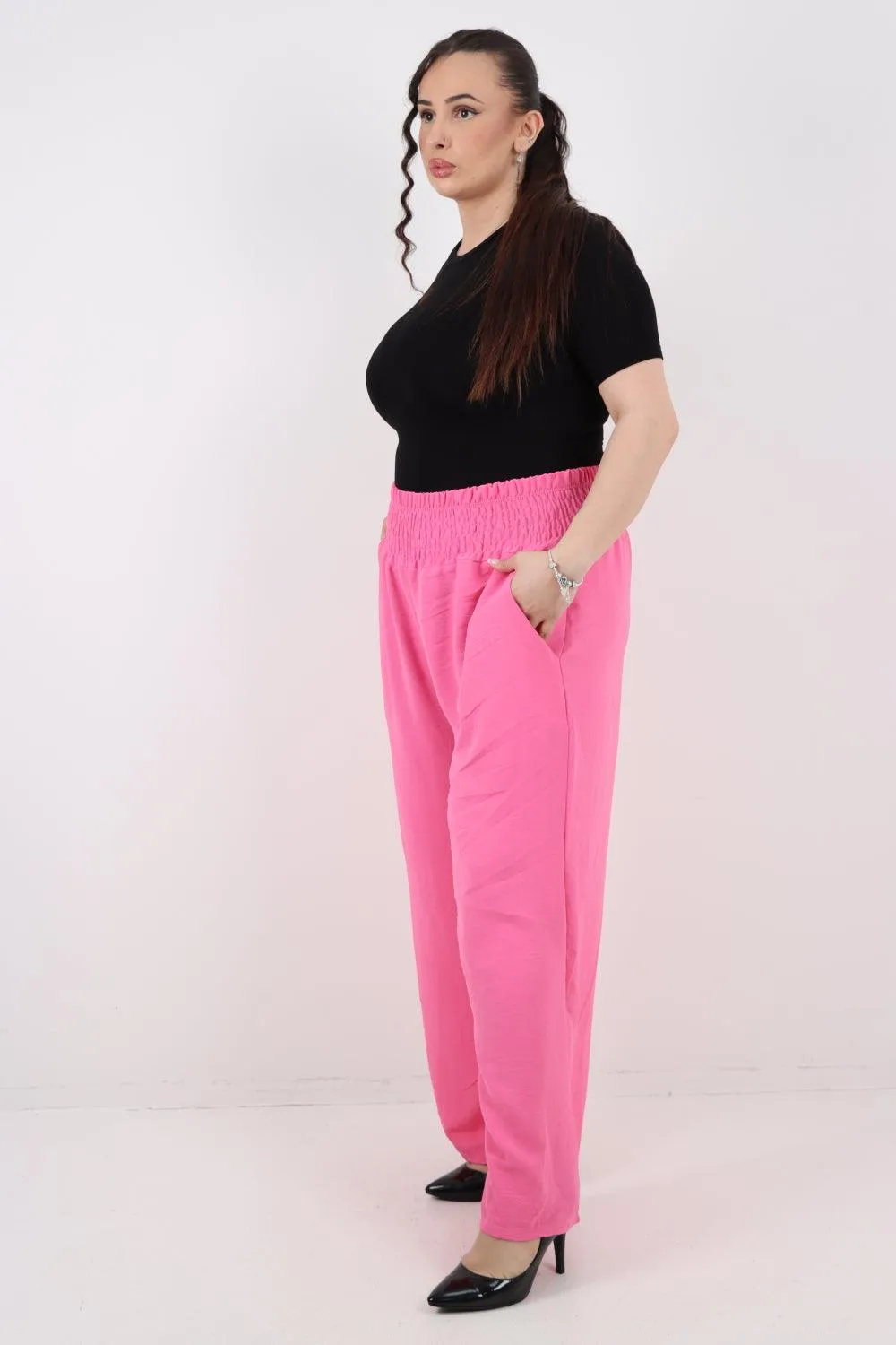 Shirred Waist Side Pockets Trouser