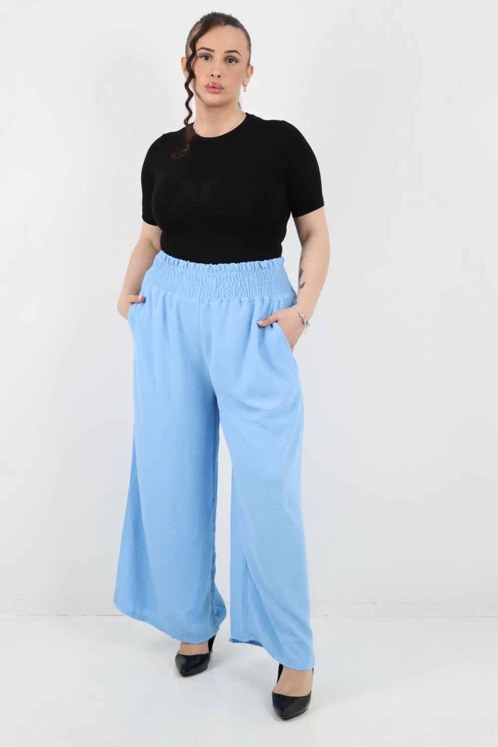 Shirred Waist Side Pockets Trouser