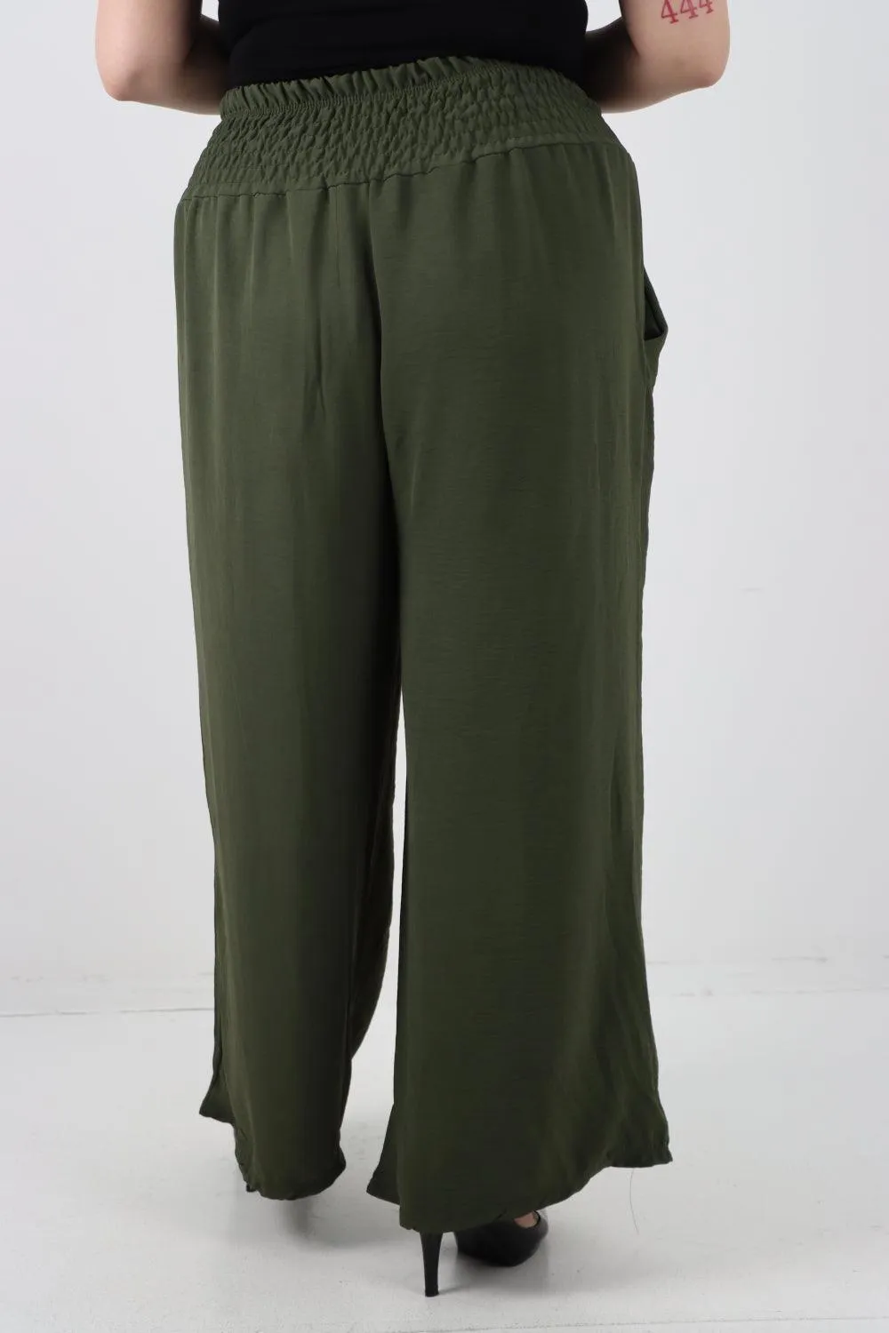 Shirred Waist Side Pockets Trouser