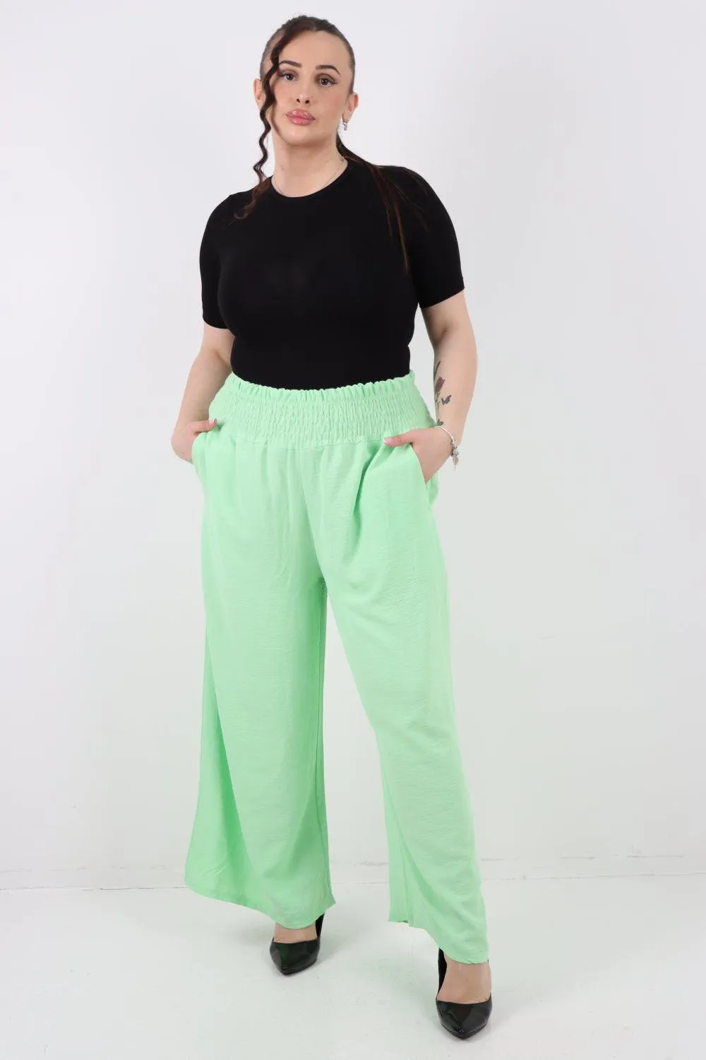 Shirred Waist Side Pockets Trouser