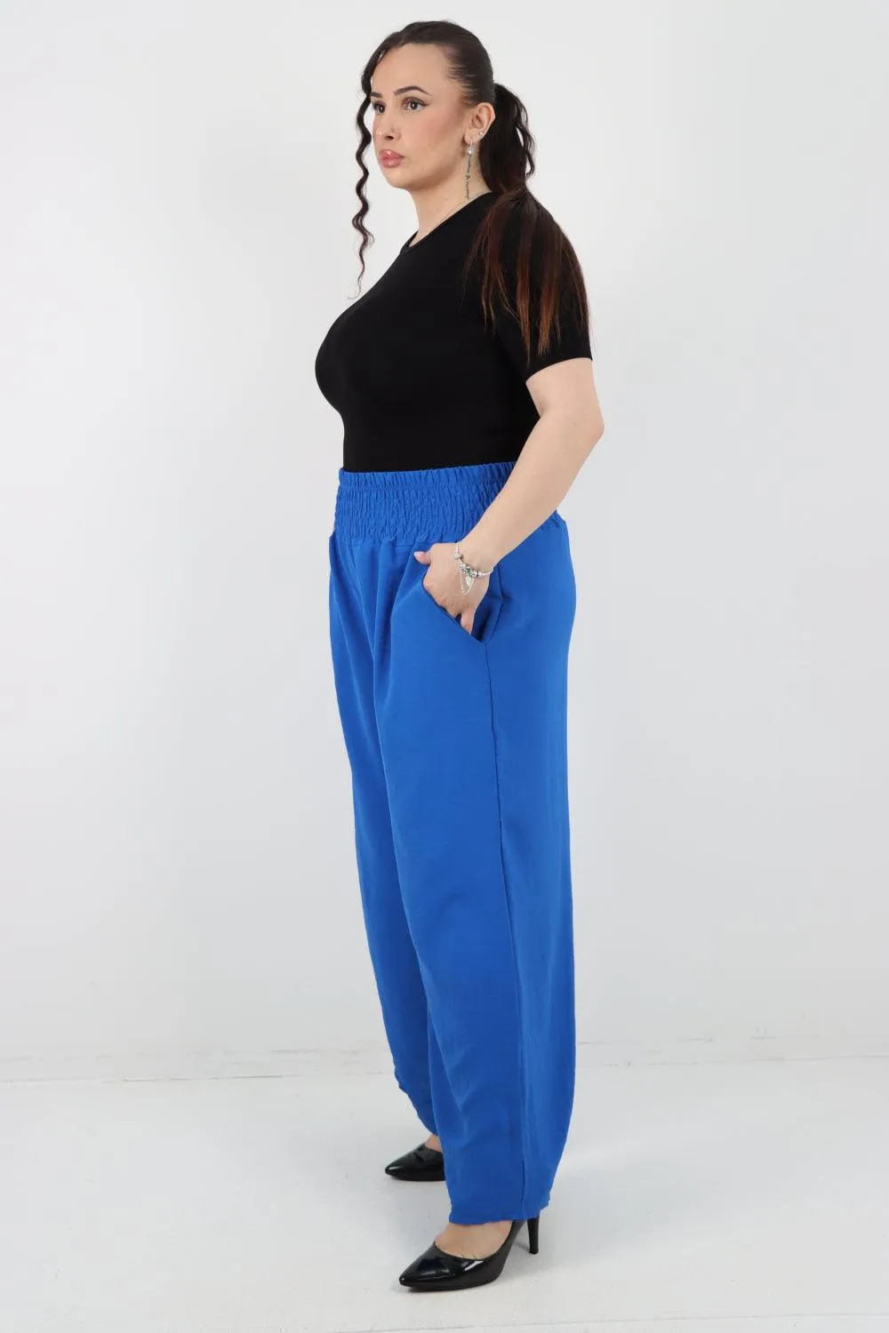 Shirred Waist Side Pockets Trouser