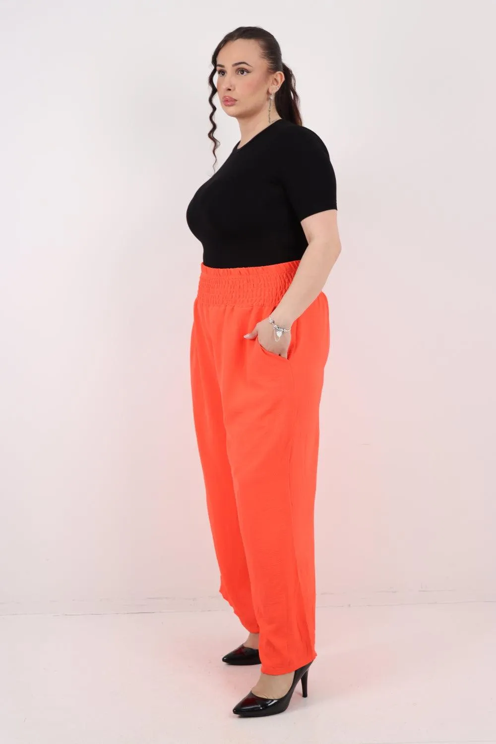 Shirred Waist Side Pockets Trouser