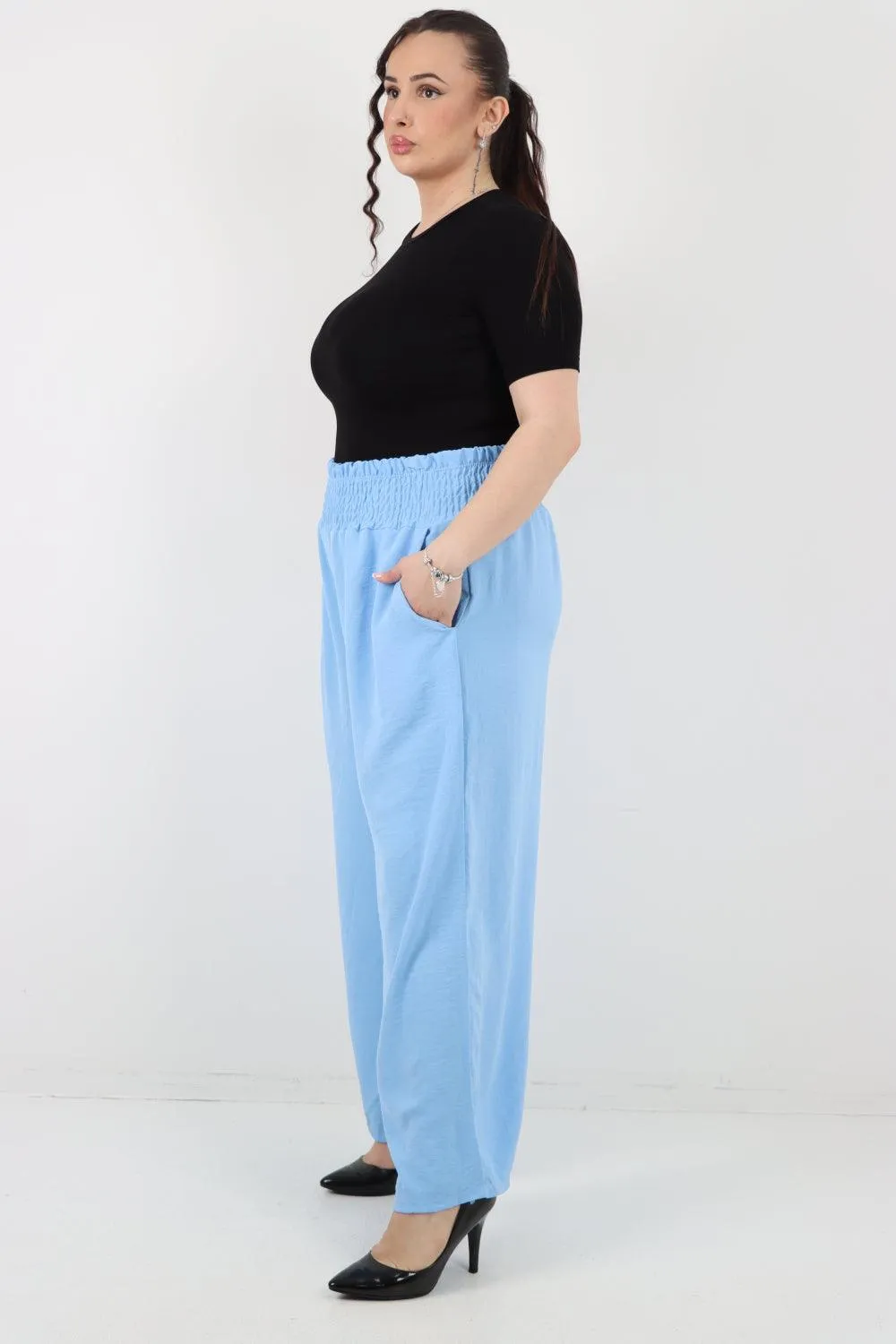 Shirred Waist Side Pockets Trouser