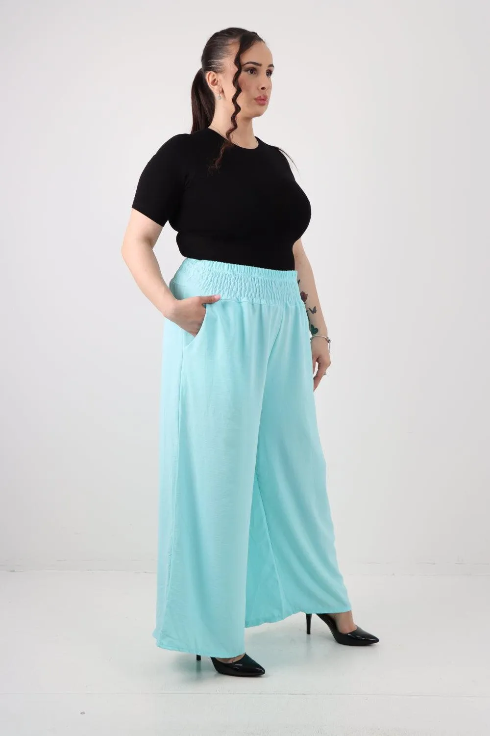 Shirred Waist Side Pockets Trouser