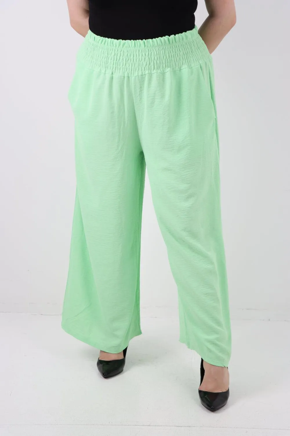 Shirred Waist Side Pockets Trouser