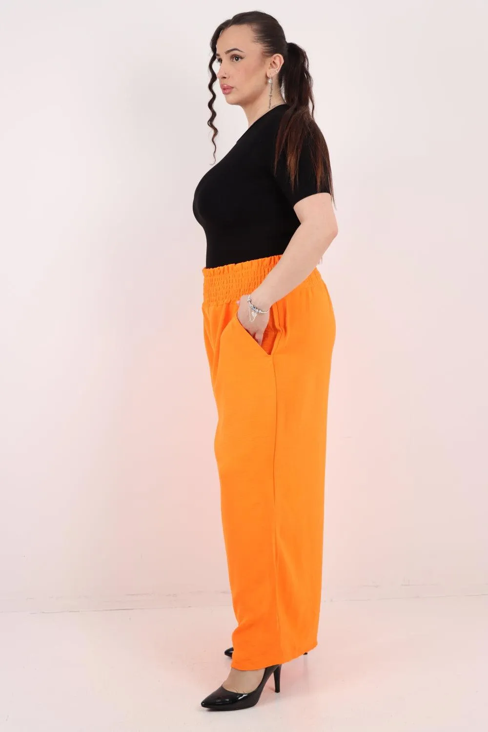 Shirred Waist Side Pockets Trouser