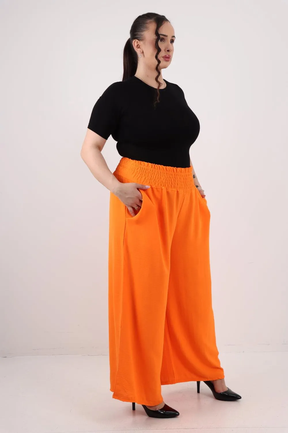 Shirred Waist Side Pockets Trouser