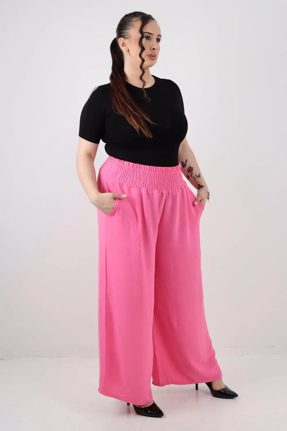 Shirred Waist Side Pockets Trouser