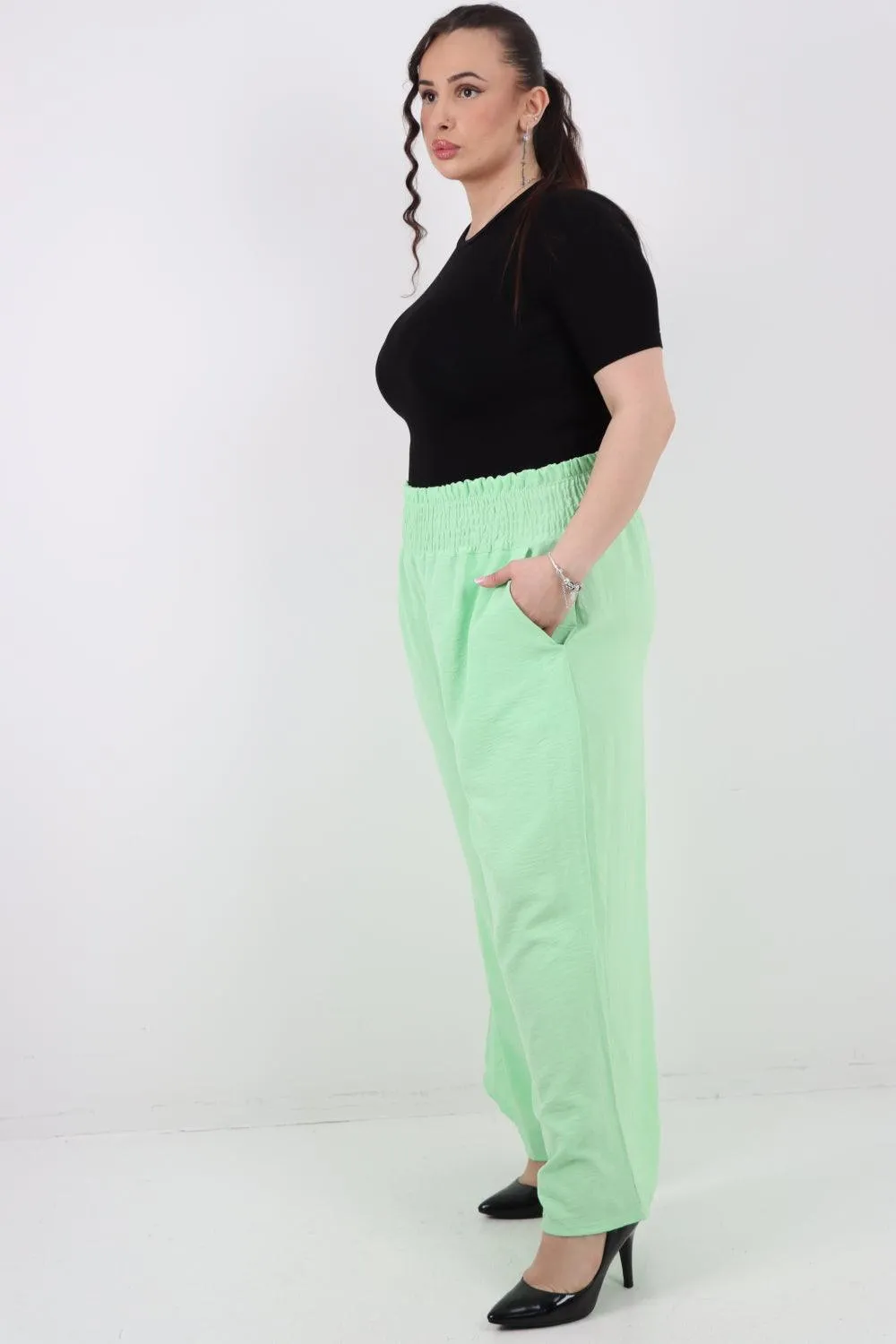 Shirred Waist Side Pockets Trouser