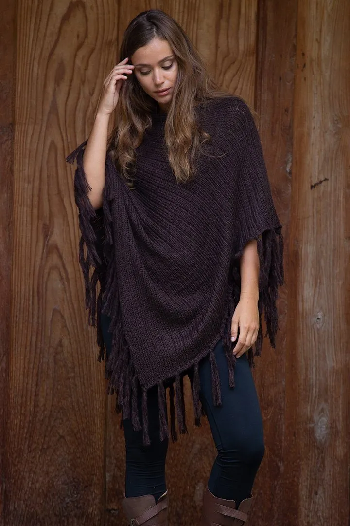 SHU-SHI Women's Cable Knit Poncho Sweater Cape | Boho Casual Soft Pullover with Fringe