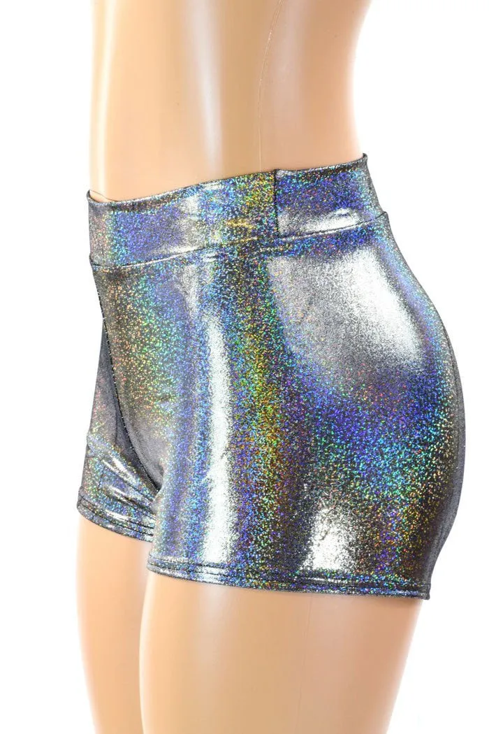 Silver Holographic Mid Rise Shorts