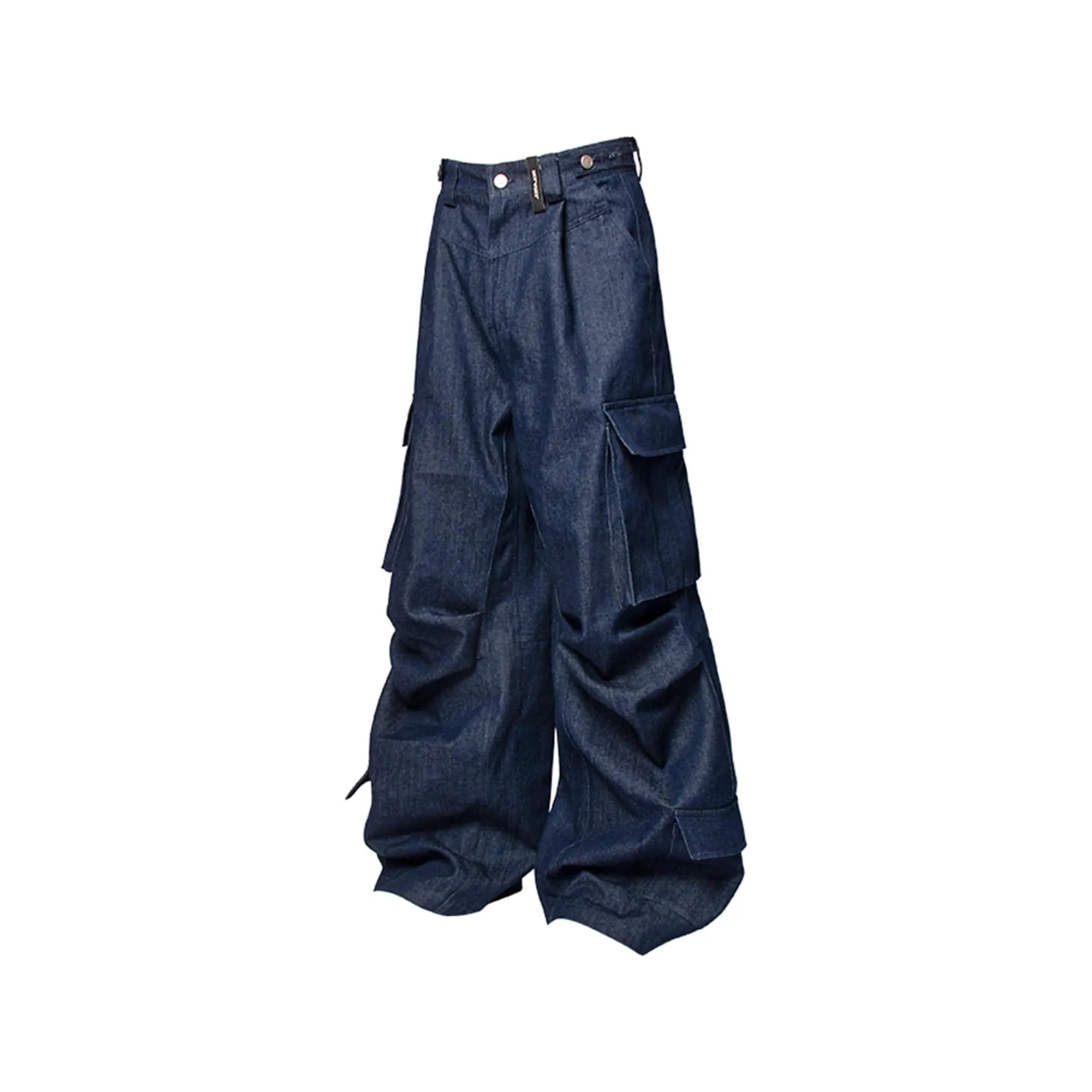 Straped Big Pockets Wide Leg Cargo Jeans