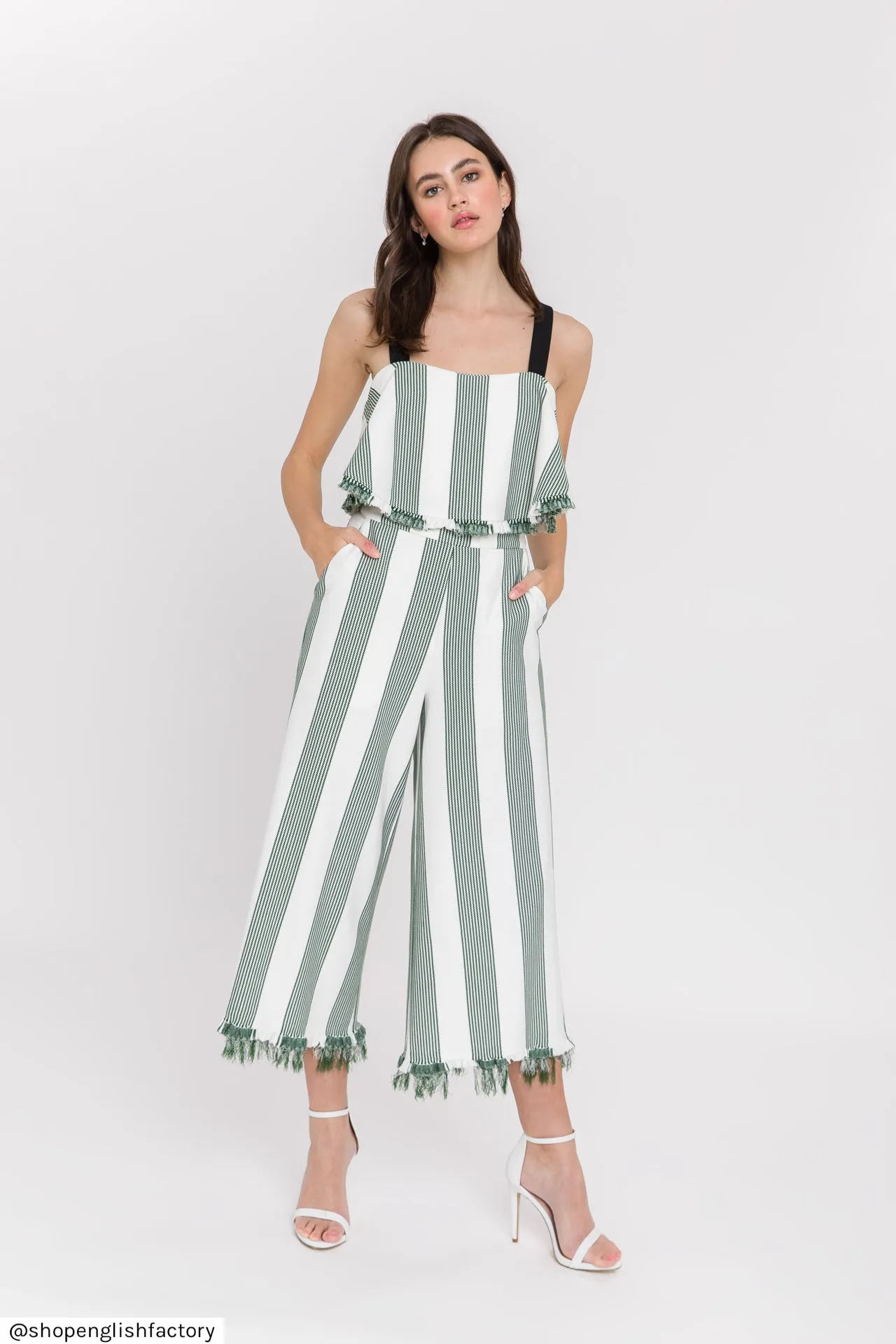 Stripe Fringe hem Pants