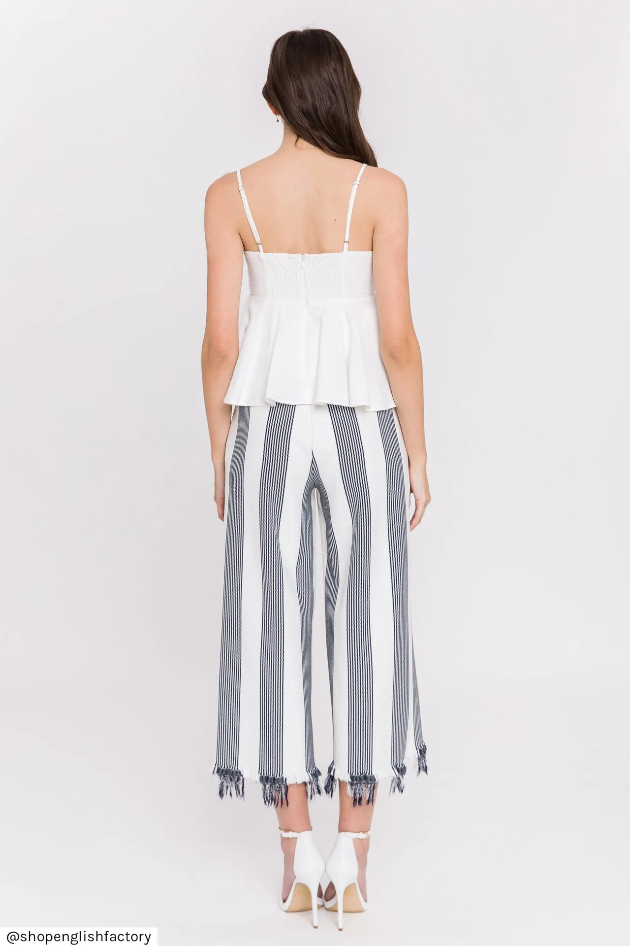 Stripe Fringe hem Pants