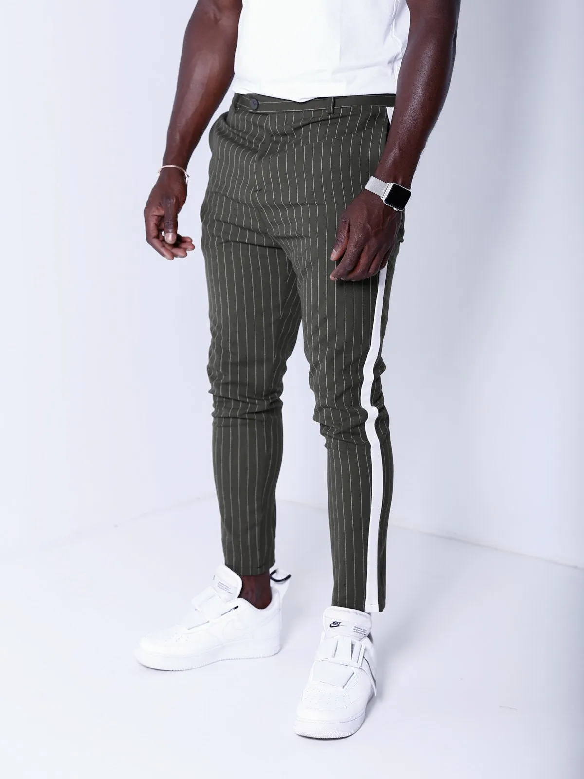 Striped Ankle Pants - Khaki