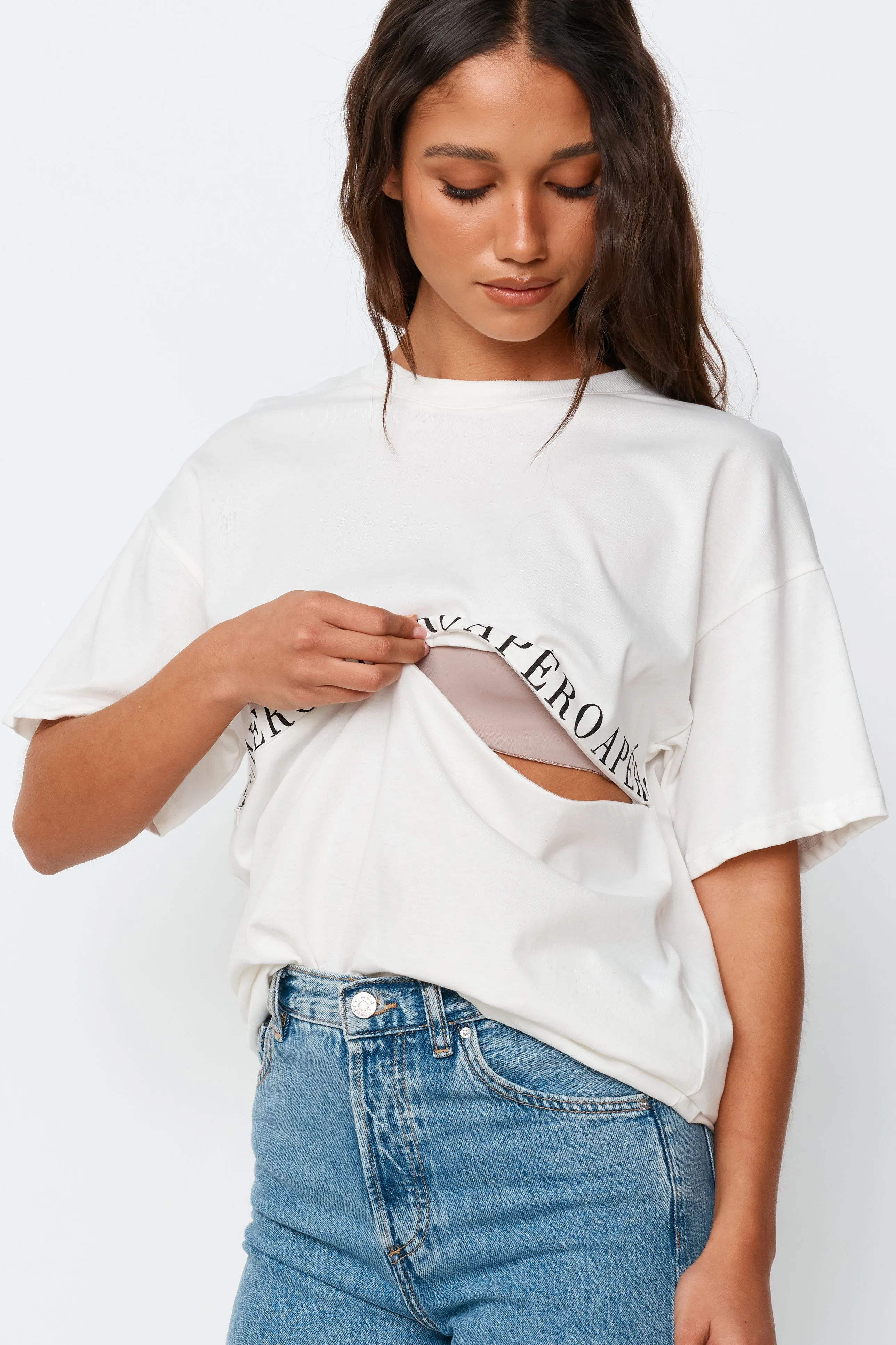 Studio Printed Longline Tee - White / Black