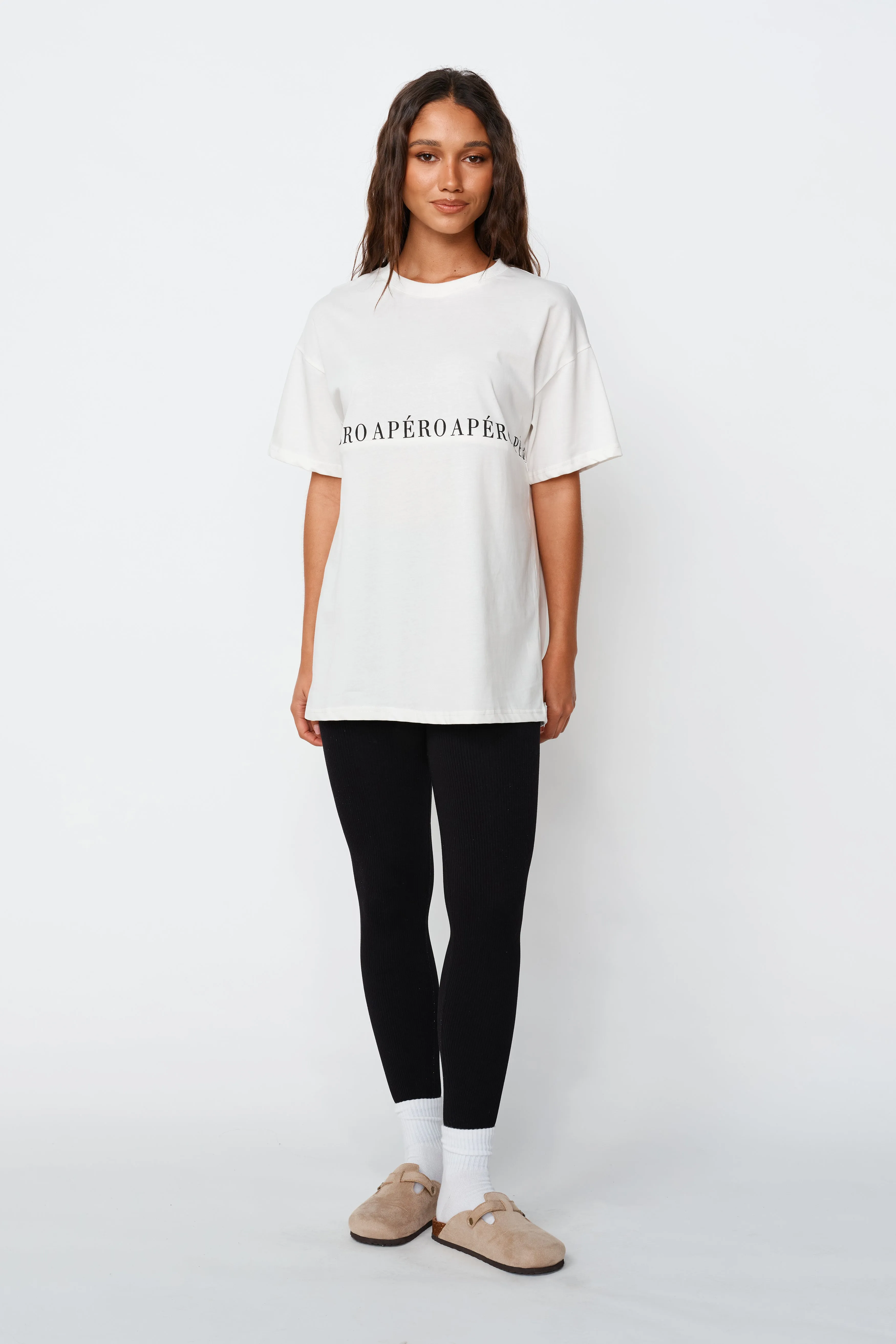 Studio Printed Longline Tee - White / Black