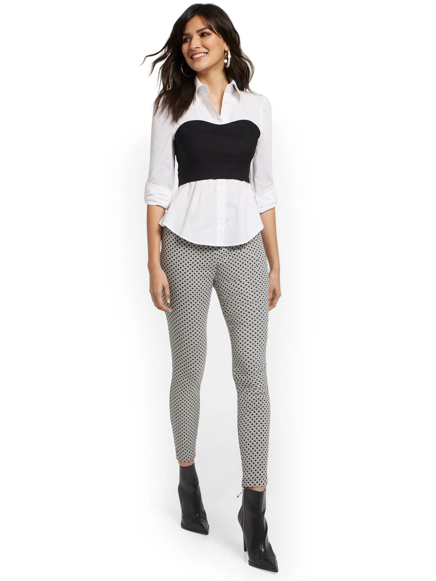 Tall Whitney High-Waisted Pull-On Slim-Leg Pant - Grid