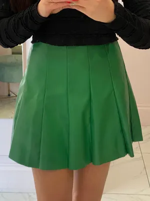 Tasha Green Pleated Leather Look Skirt