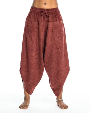 Unisex Stone Washed Large Pockets Harem Pants in Brick