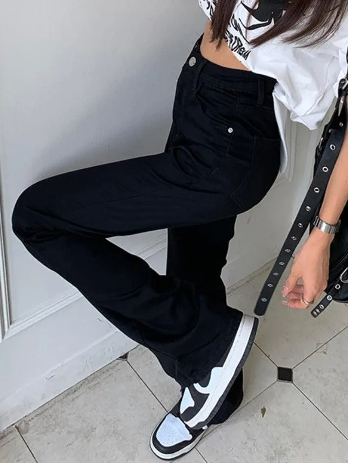 Versatile Black High Waist Stretchy Lengthen Flare Jeans