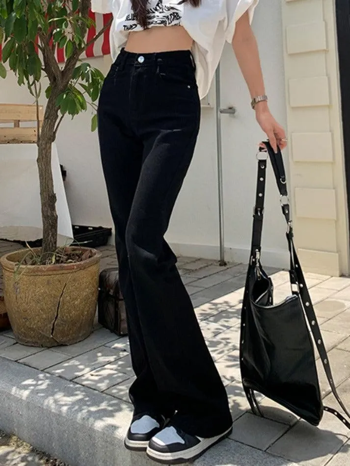 Versatile Black High Waist Stretchy Lengthen Flare Jeans