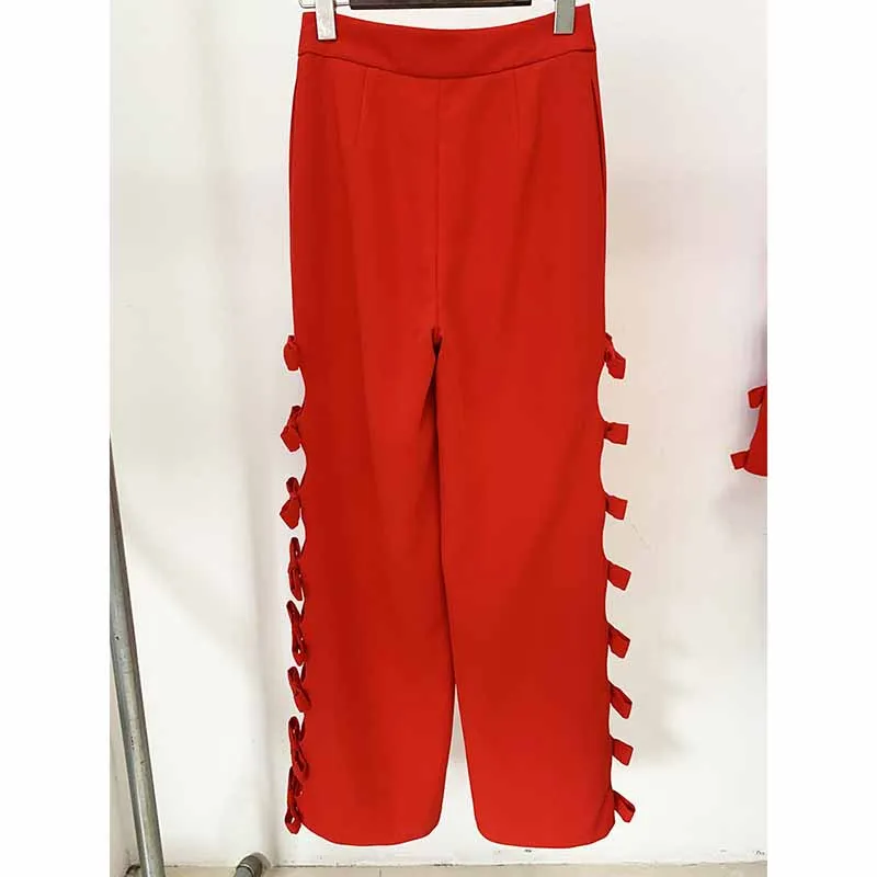 Women Luxury Red Pants Suit Blazer   Flare Trousers Party Suit Pants Suit