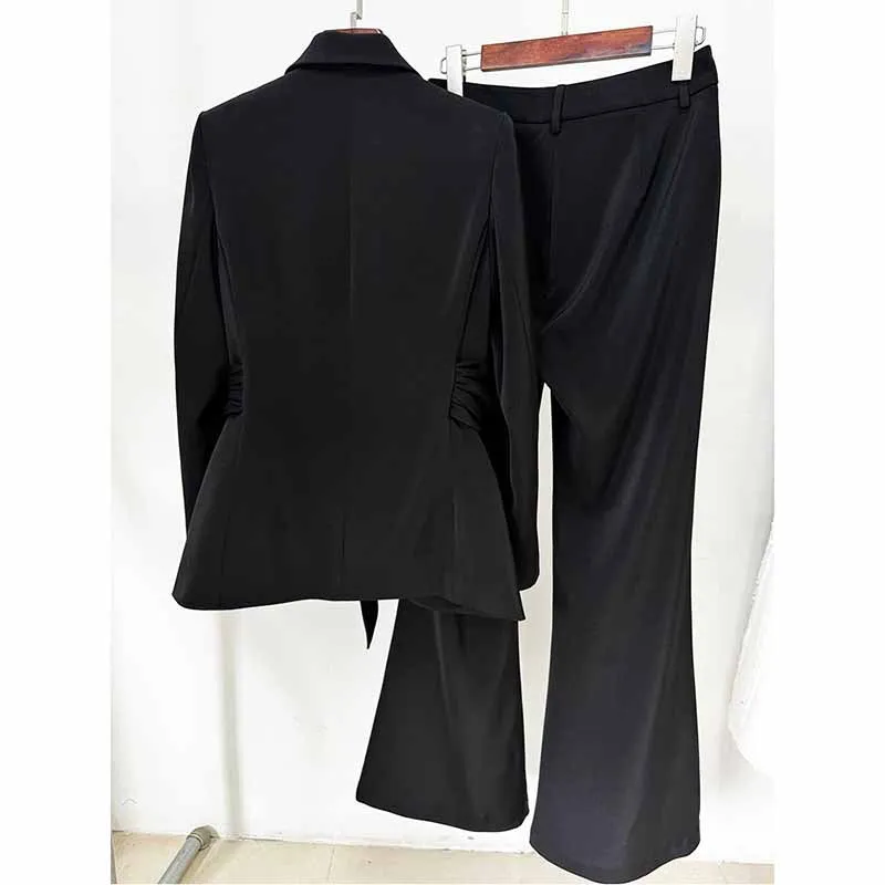 Women Pantsuits With Belt Flare Bottoms Two Pieces Formal Suit Slim Fitted Suit