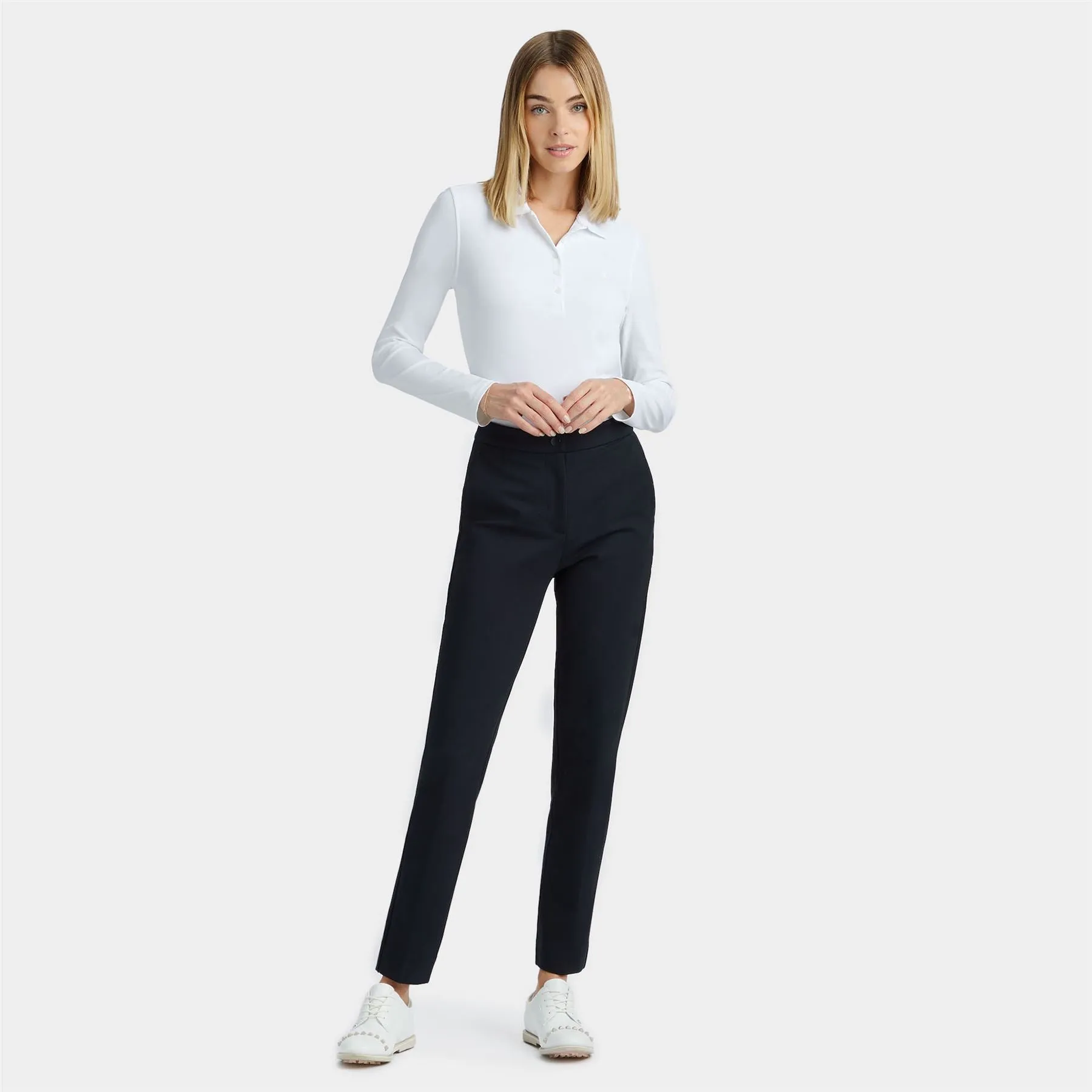 Womens Double Knit Cigarette Leg High Rise Stretch Trousers Onyx - SS24