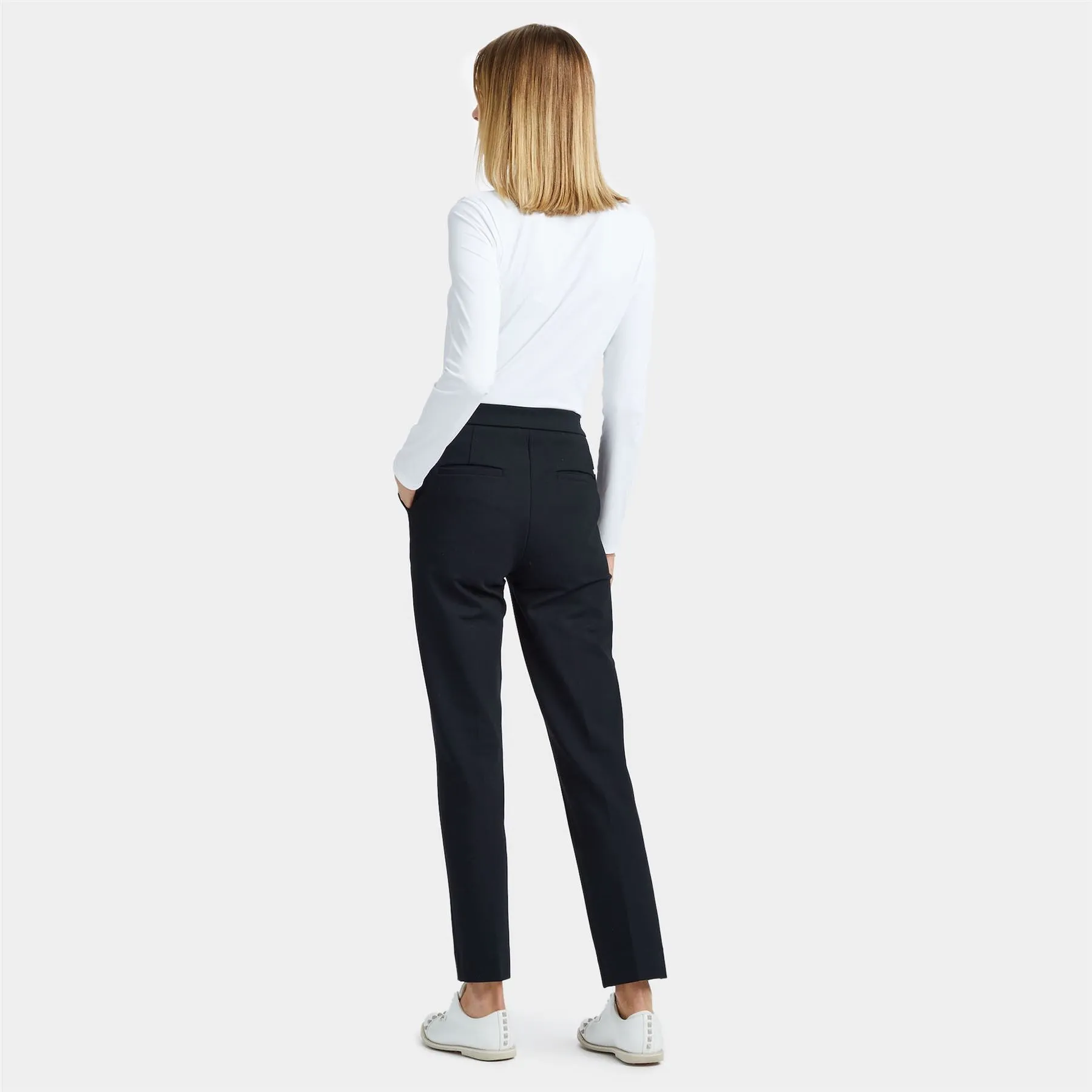 Womens Double Knit Cigarette Leg High Rise Stretch Trousers Onyx - SS24