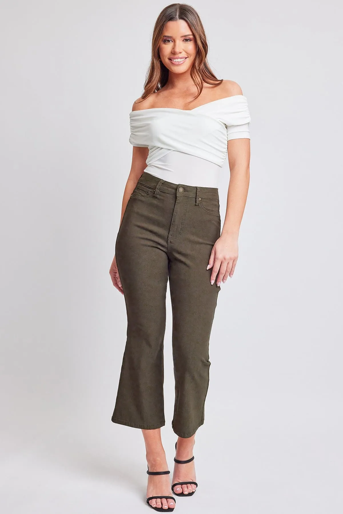 Women's Hyperstretch Cropped Kick Flare Leg Pants, Dark Olive